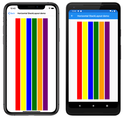 Capture d’écran d’un StackLayout orienté horizontalement