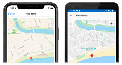 Capture d’écran d’une épingle de carte, sur iOS et Android