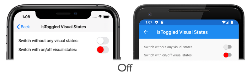 Capture d’écran de La désactivation de VisualState, sur iOS et Android