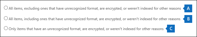 Choisissez l’option d’exportation selon qu’un site contient ou non un élément indexé qui correspond aux critères de recherche.