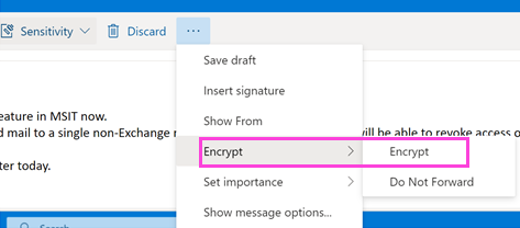 Capture d’écran montrant l’option Chiffrer uniquement dans Outlook sur le web.