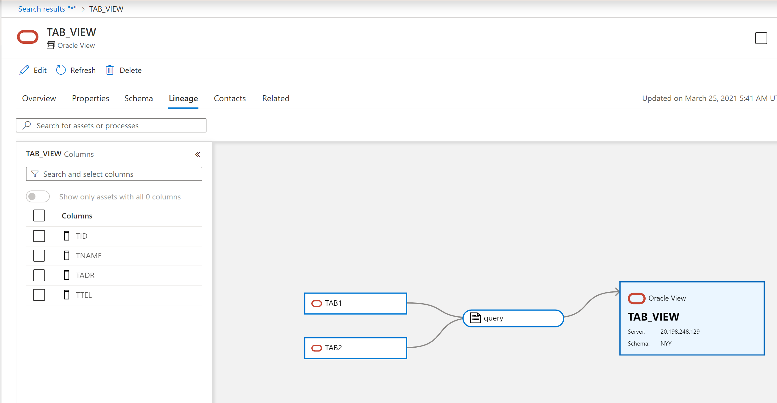 Vue de traçabilité Oracle