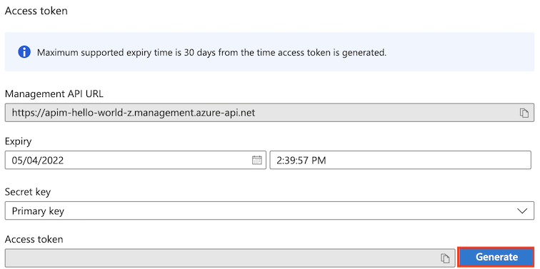 Générer un jeton d’accès pour Gestion des API’API REST dans le Portail Azure