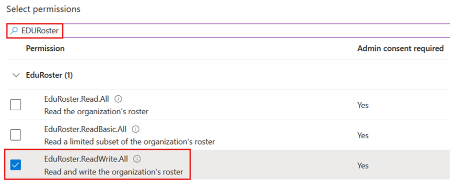 Capture d’écran montrant l’emplacement de eduroster.readwrite.all.