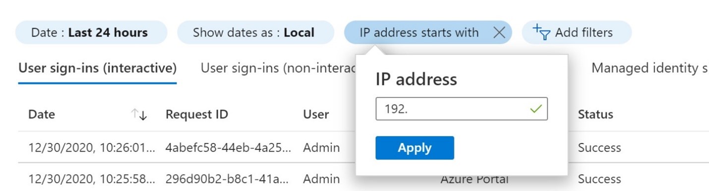 Capture d’écran montrant comment rechercher des connexions sur une adresse IP spécifique.