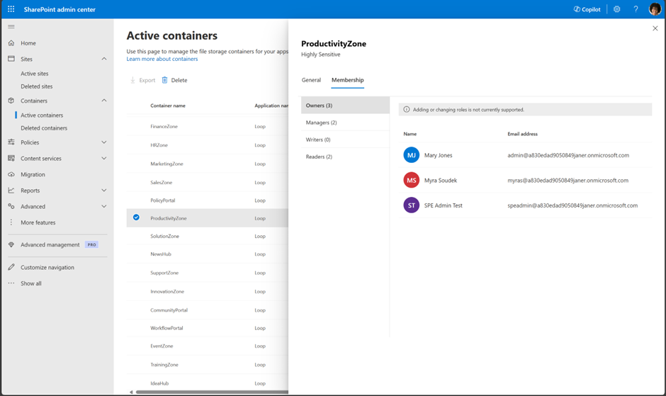 Rôles d’appartenance SharePoint Embedded