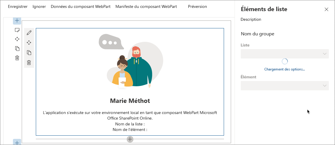 Listes déroulantes dans le volet de propriétés du composant WebPart en train de charger leurs données