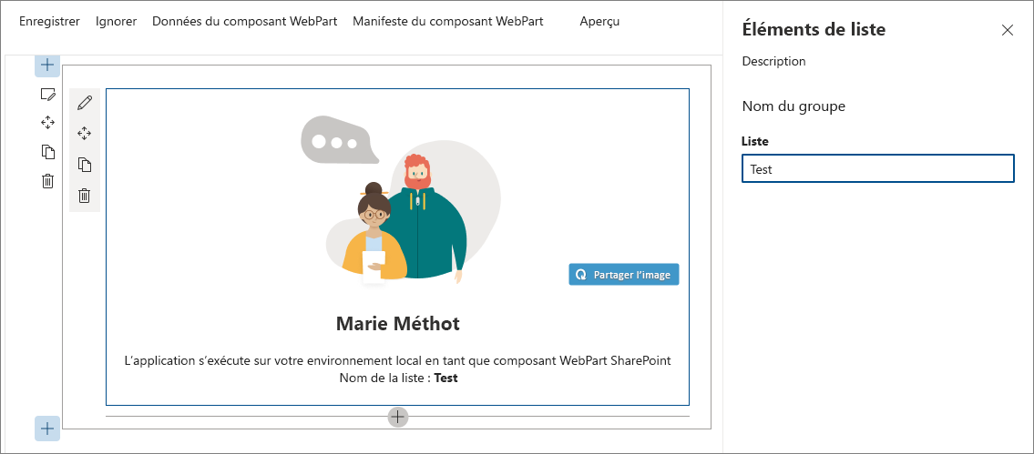 Composant WebPart affichant la valeur de la propriété « listName »