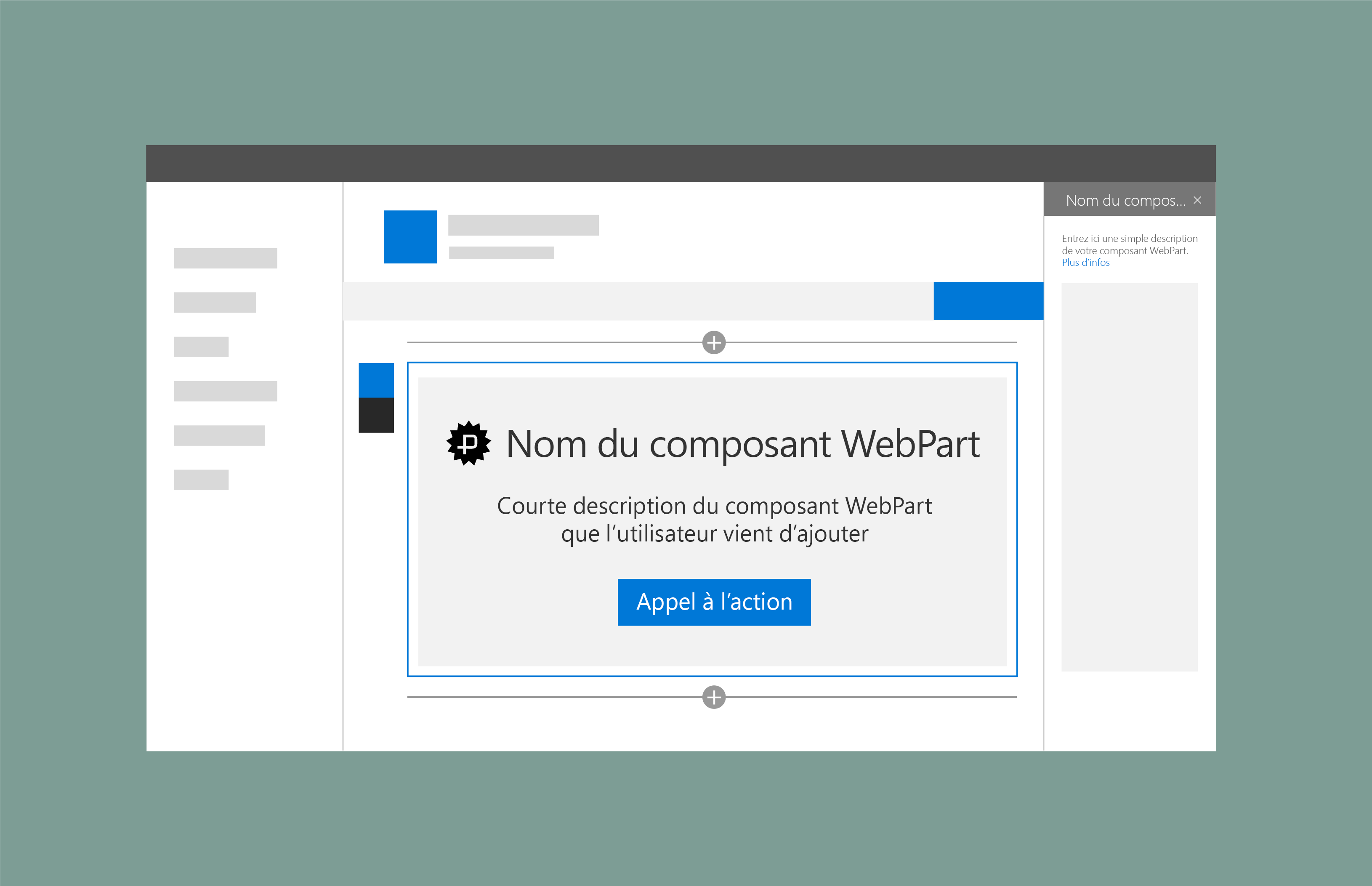 Espace réservé au composant WebPart avec titre, description et lien d’appel à l’action