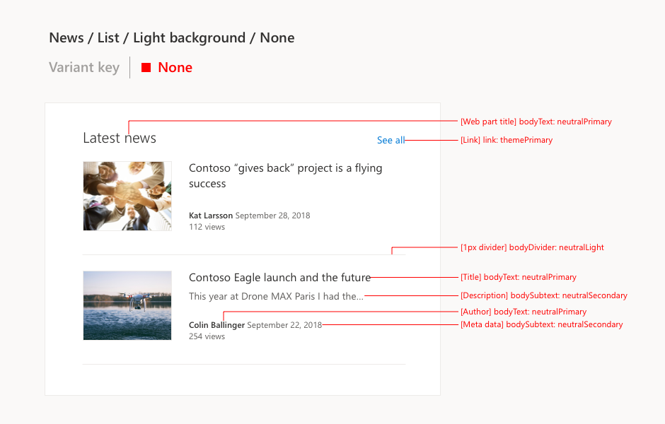 Exemple de lignes pour un composant WebPart dans l’arrière-plan de section Aucun