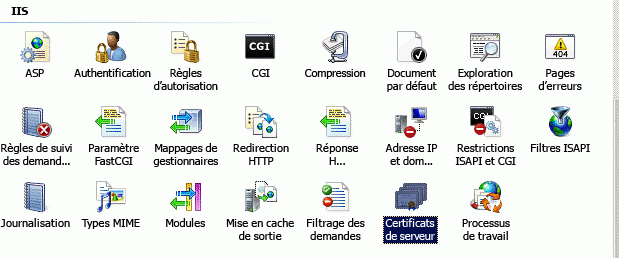 Option Certificats de serveur dans IIS