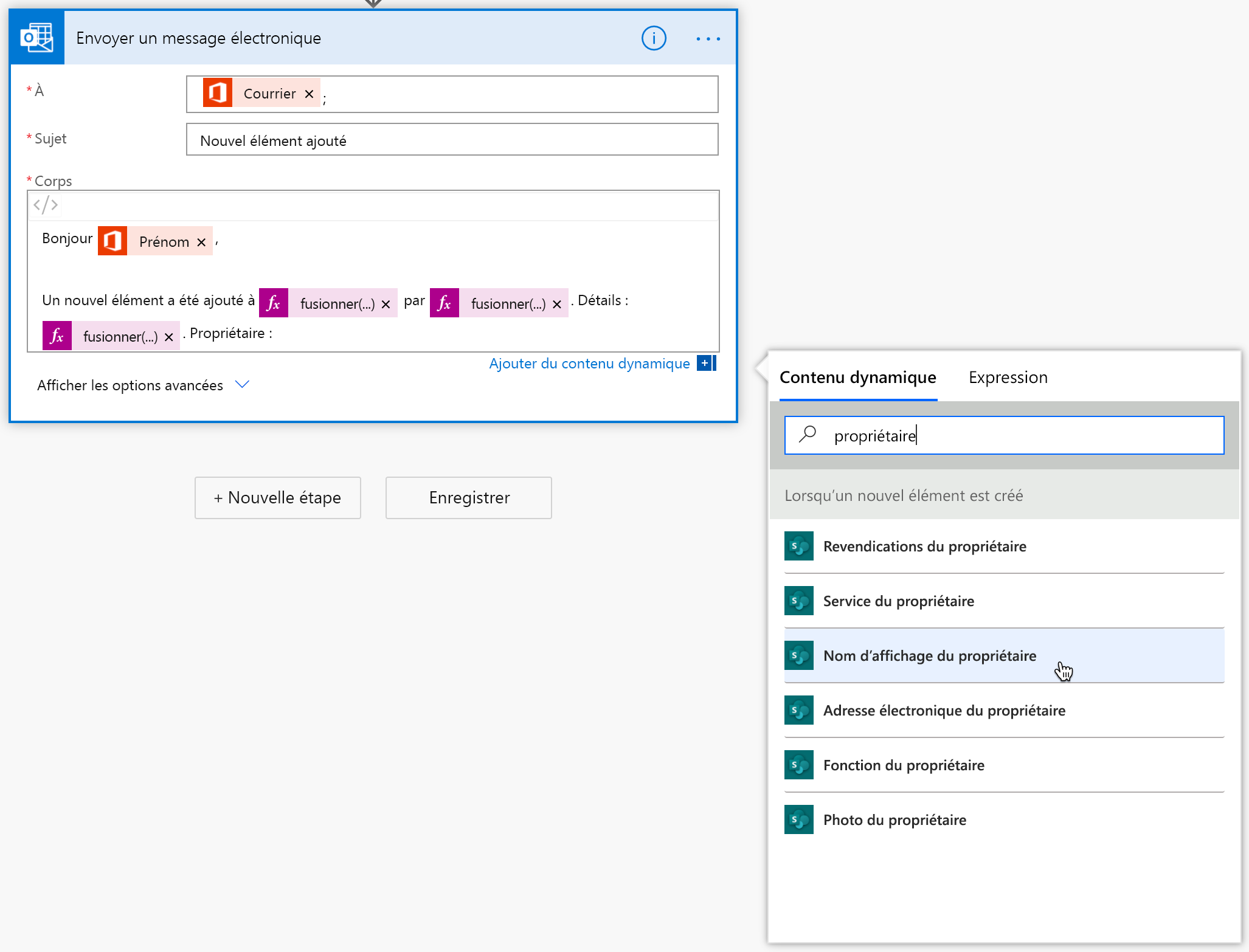 Concepteur de flux : ajouter du contenu dynamique de propriétaire : vue d’ensemble