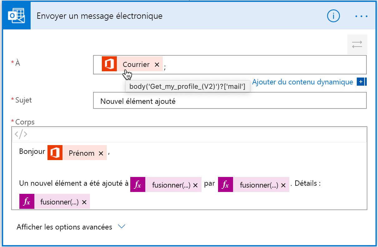 Concepteur de flux : pointer sur le contenu dynamique