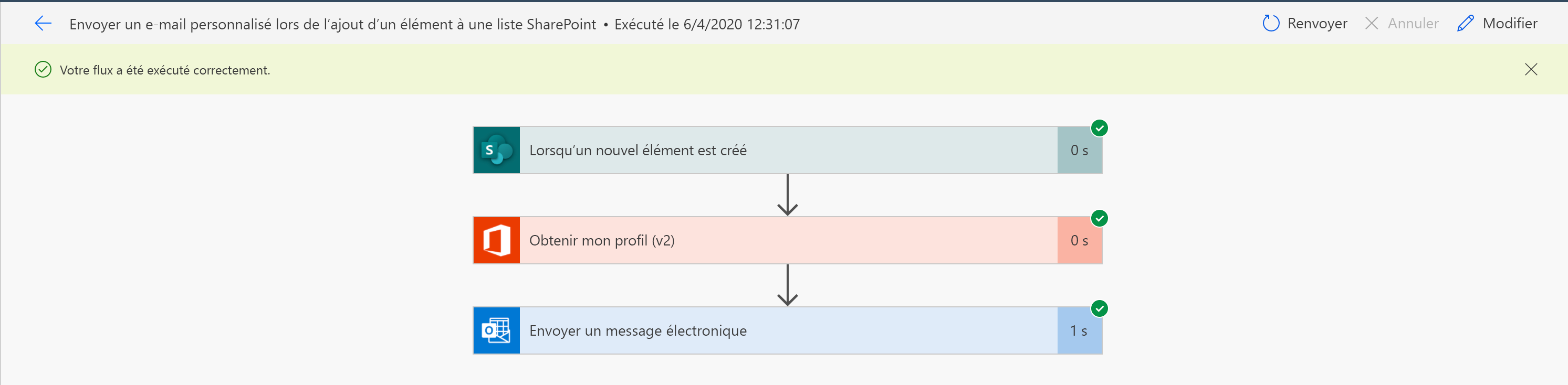 Concepteur de flux : historique d’exécution du flux