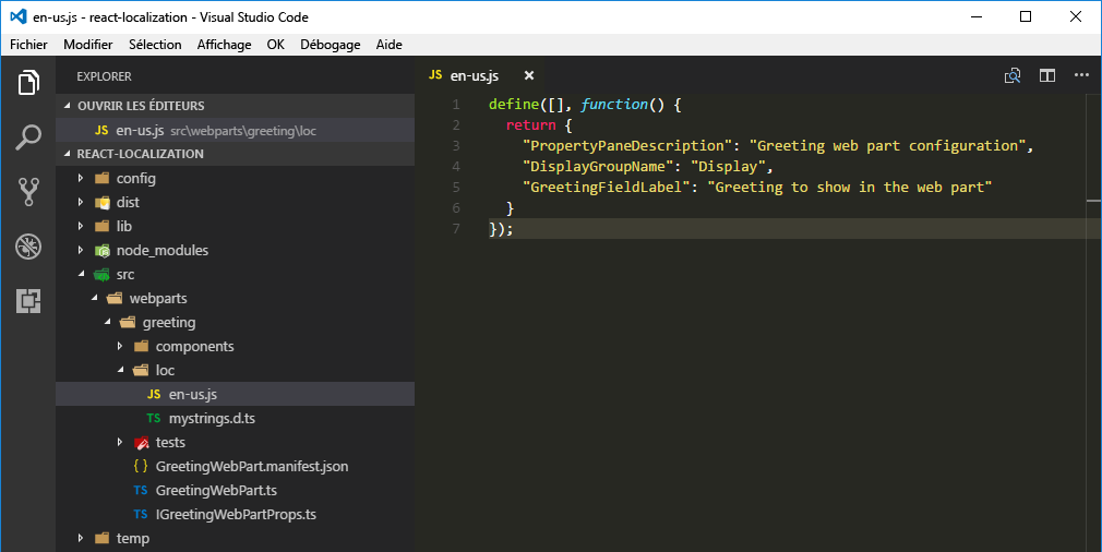 Fichier de localisation standard inclus dans un nouveau projet SharePoint Framework