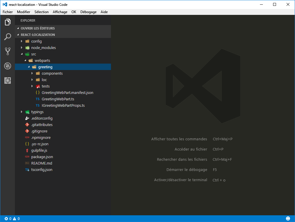 Projets SharePoint Framework ouvert dans Visual Studio Code