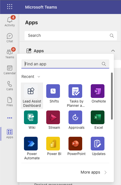 Tableau de bord de l’Assistant Responsable Microsoft Teams - Teams Ajouter une application installée