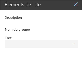 La propriété listName rendue dans le volet de propriétés du composant WebPart à l’aide d’un contrôle de liste déroulante