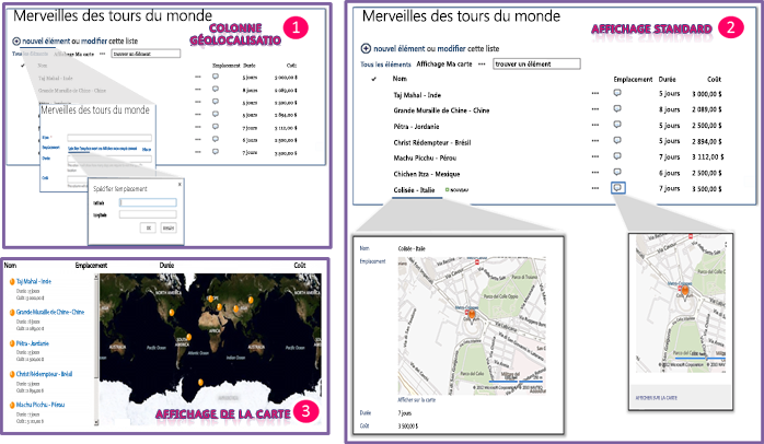 Fonctions cartographiques et de localisation par défaut