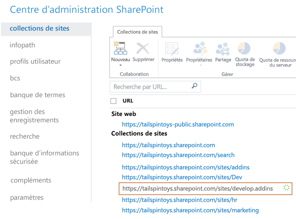 Mise en service de la nouvelle collection de sites