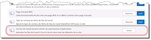 Le flux de travail peut utiliser la fonctionnalité d’autorisations d’application