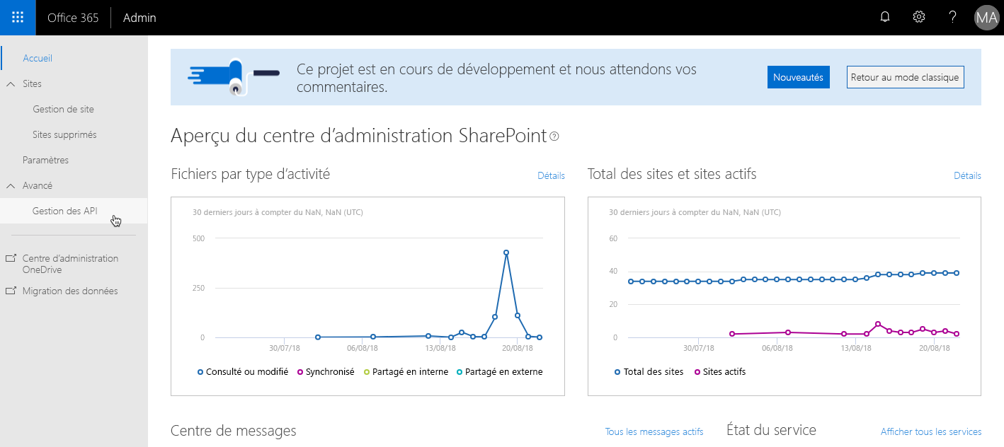 Capture d’écran de la page de gestion WebApiPermission