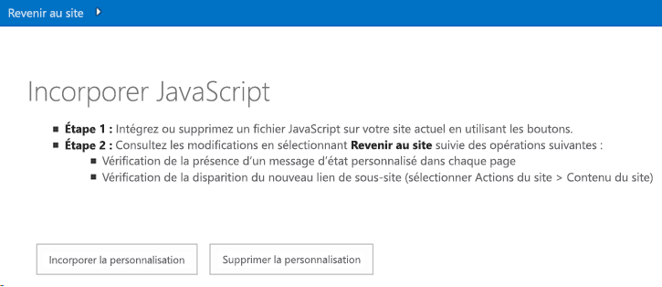 Capture d’écran de la page de démarrage de l’exemple JavaScript incorporé