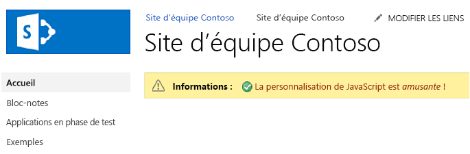 Barre d’état ajoutée à toutes les pages de site SharePoint