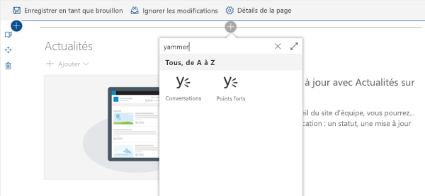 Composants WebPart Yammer par défaut inclus dans SharePoint