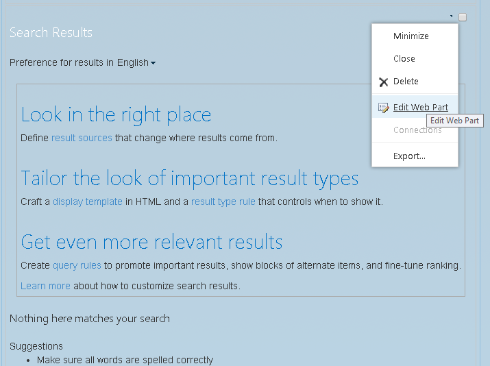 Menu du composant WebPart