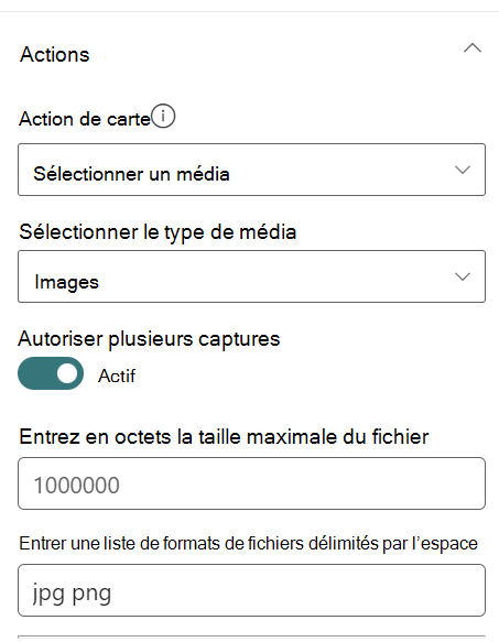 Définissez l’action sur « Sélectionner le média » dans le menu déroulant de l’affichage carte