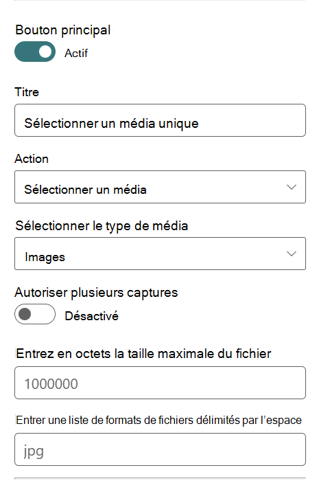 Définissez l’action en cliquant sur « Sélectionner le média » dans le menu déroulant du bouton principal