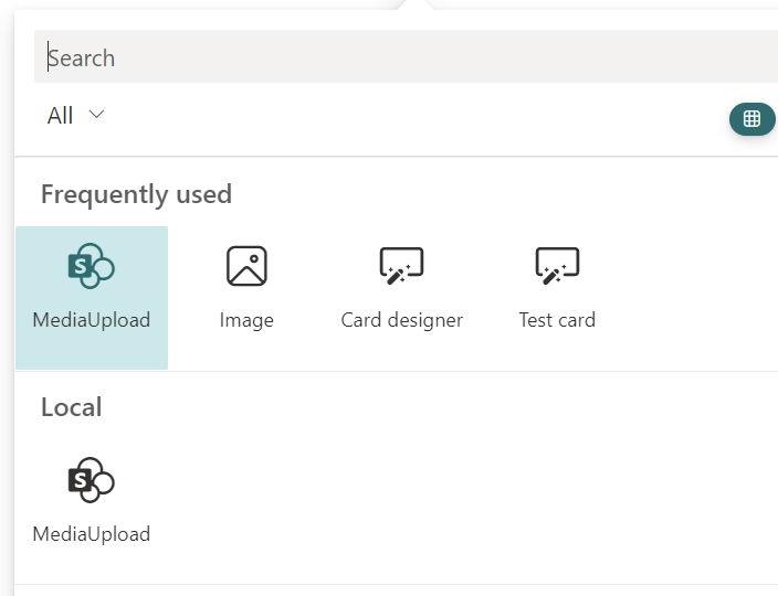 Voir l’icône de carte MediaUpload dans la boîte à outils du composant WebPart