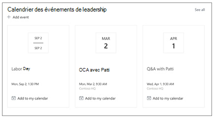 Image du composant WebPart Évènements