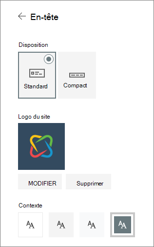 Image des options d’en-tête de site