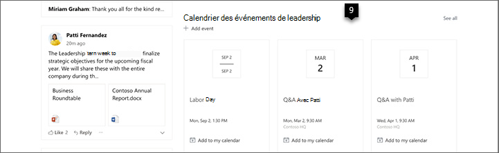 Image du composant WebPart Événements sur un site