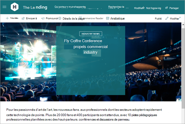 Capture d’écran d’un billet d’actualité SharePoint.