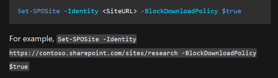 Capture d’écran de la stratégie de téléchargement de bloc pour les sites SharePoint et OneDrive.