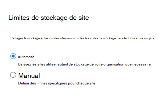 Gérer les limites de stockage de site