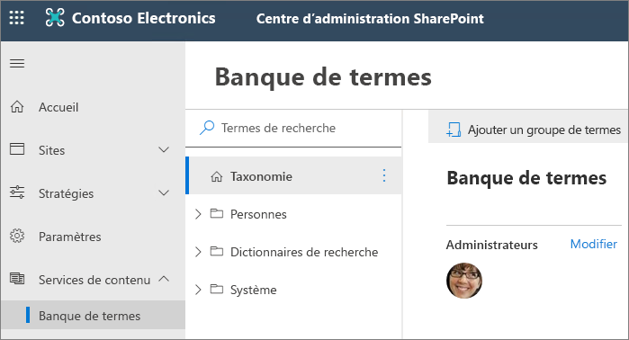 Capture d’écran de l’outil de gestion du magasin de termes