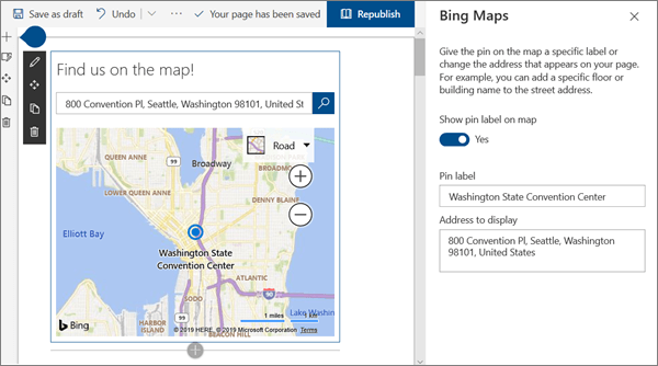 Image du composant WebPart Cartes Bing