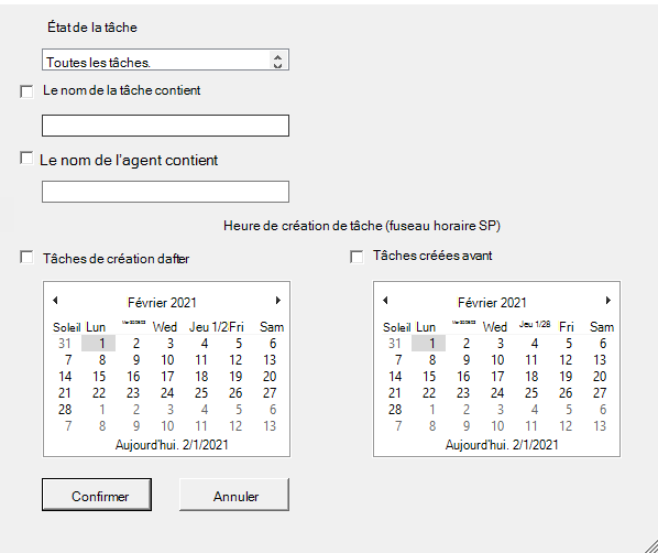 Écran permettant de choisir comment filtrer les rapports Migratino Manager