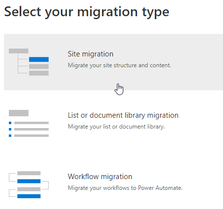 sélectionner votre type de migration