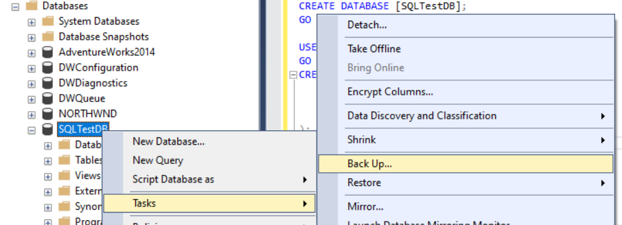 Effectuer la sauvegarde SQL