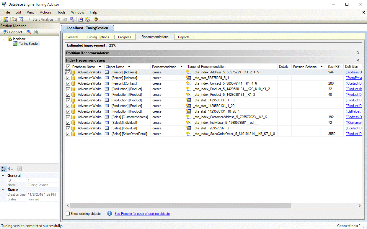 Recommandation d’index columnstore dans l’Assistant Paramétrage du moteur de base de données