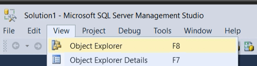 Capture d’écran de l'explorateur d'objets dans le menu SSMS.