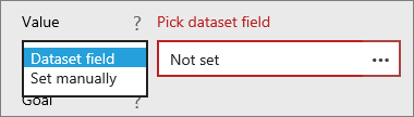 Capture d’écran montrant l’option Valeur définie sur Champ de jeu de données et l’option Sélectionner un champ de jeu de données définie sur Non défini.