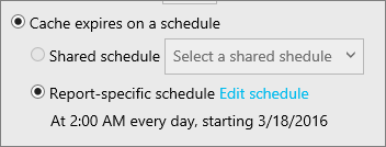 Capture d’écran montrant l’option Le cache expire selon une planification sélectionnée.