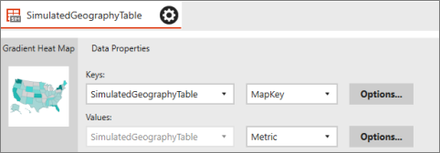 Capture d’écran des options de données géographiques simulées.