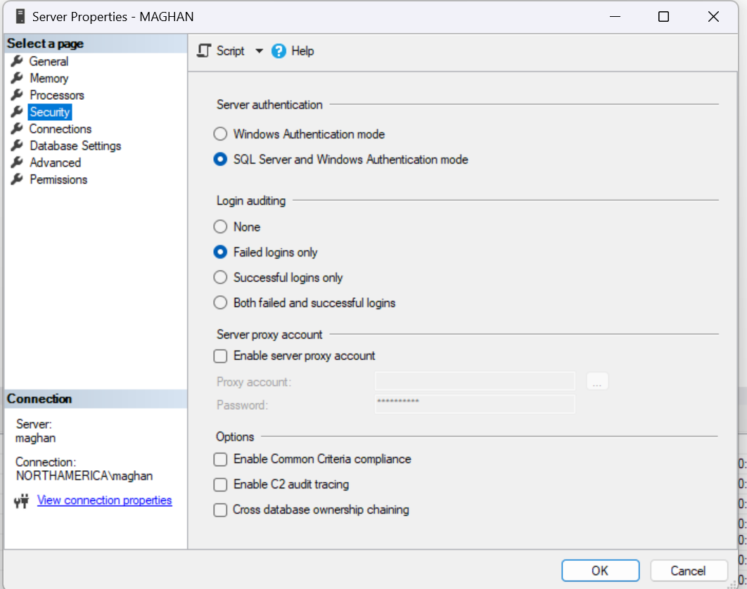 Capture d’écran de la fenêtre Configurer l’audit des connexions.